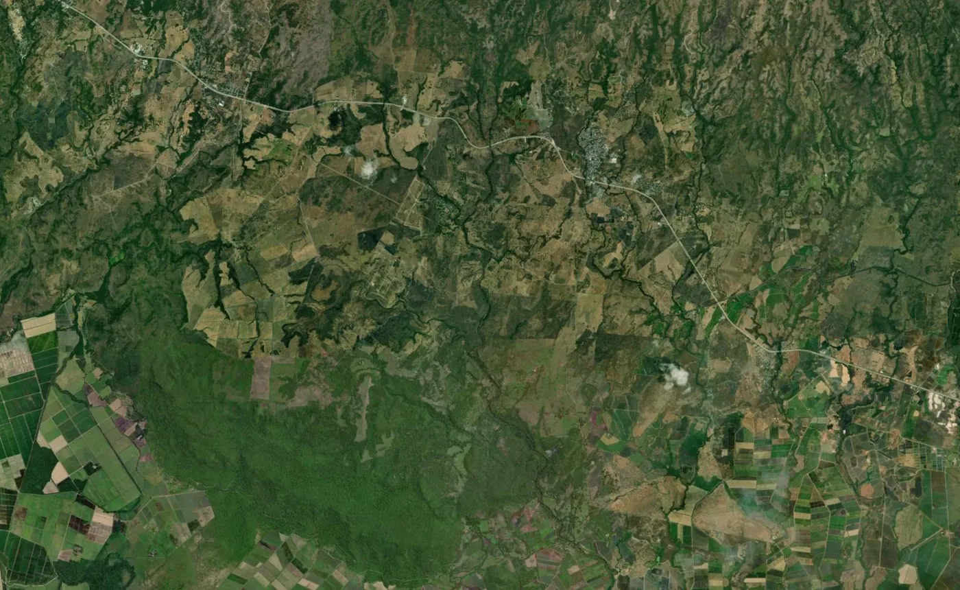 Satellite view of Bagaces with the official cadastre lines