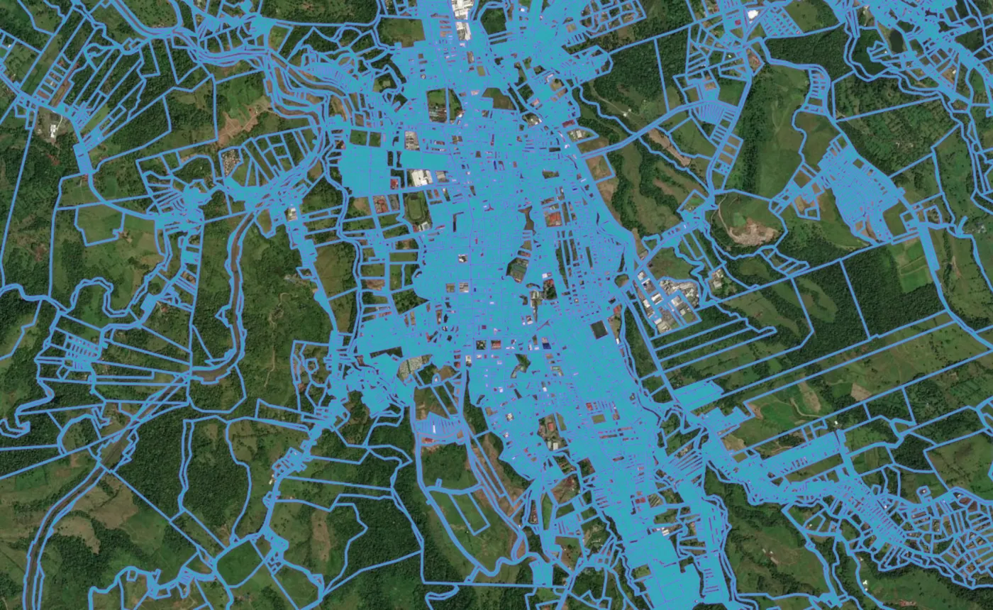 Satellite view of Ciudad Quesada with the official cadastre lines