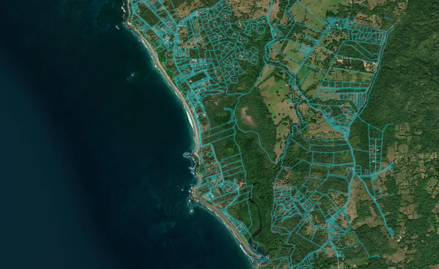 Satellite view of Junquillal with the official cadastre lines