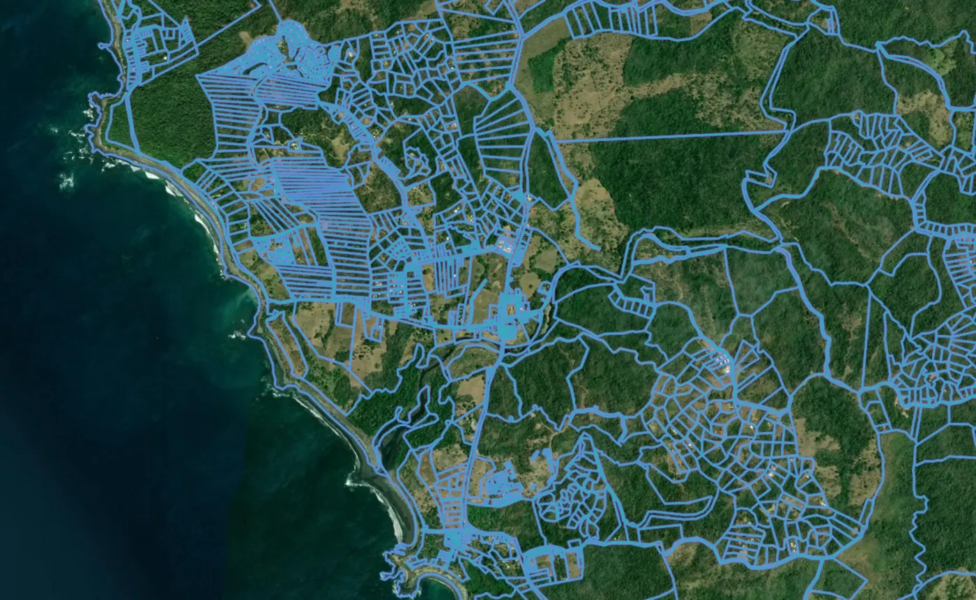 Satellite view of Marbella with the official cadastre lines