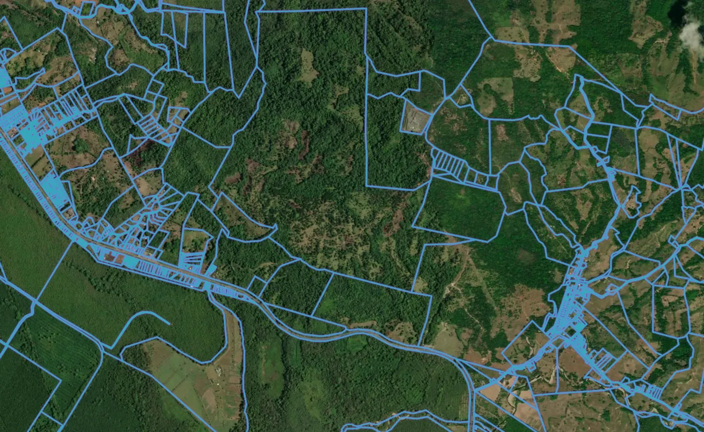 Satellite view of Palmar with the official cadastre lines