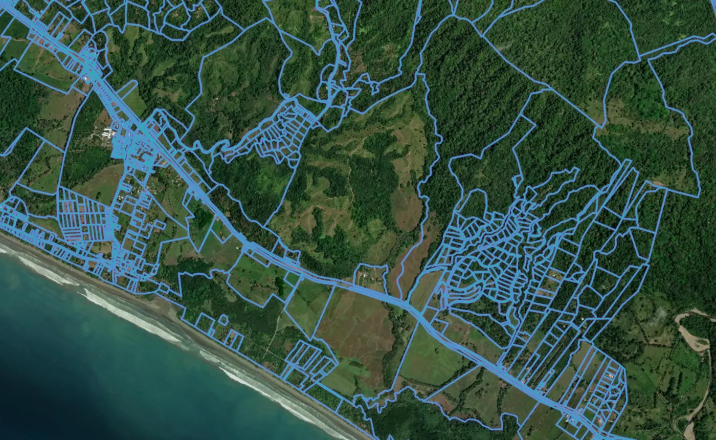 Satellite view of Platanillo with the official cadastre lines