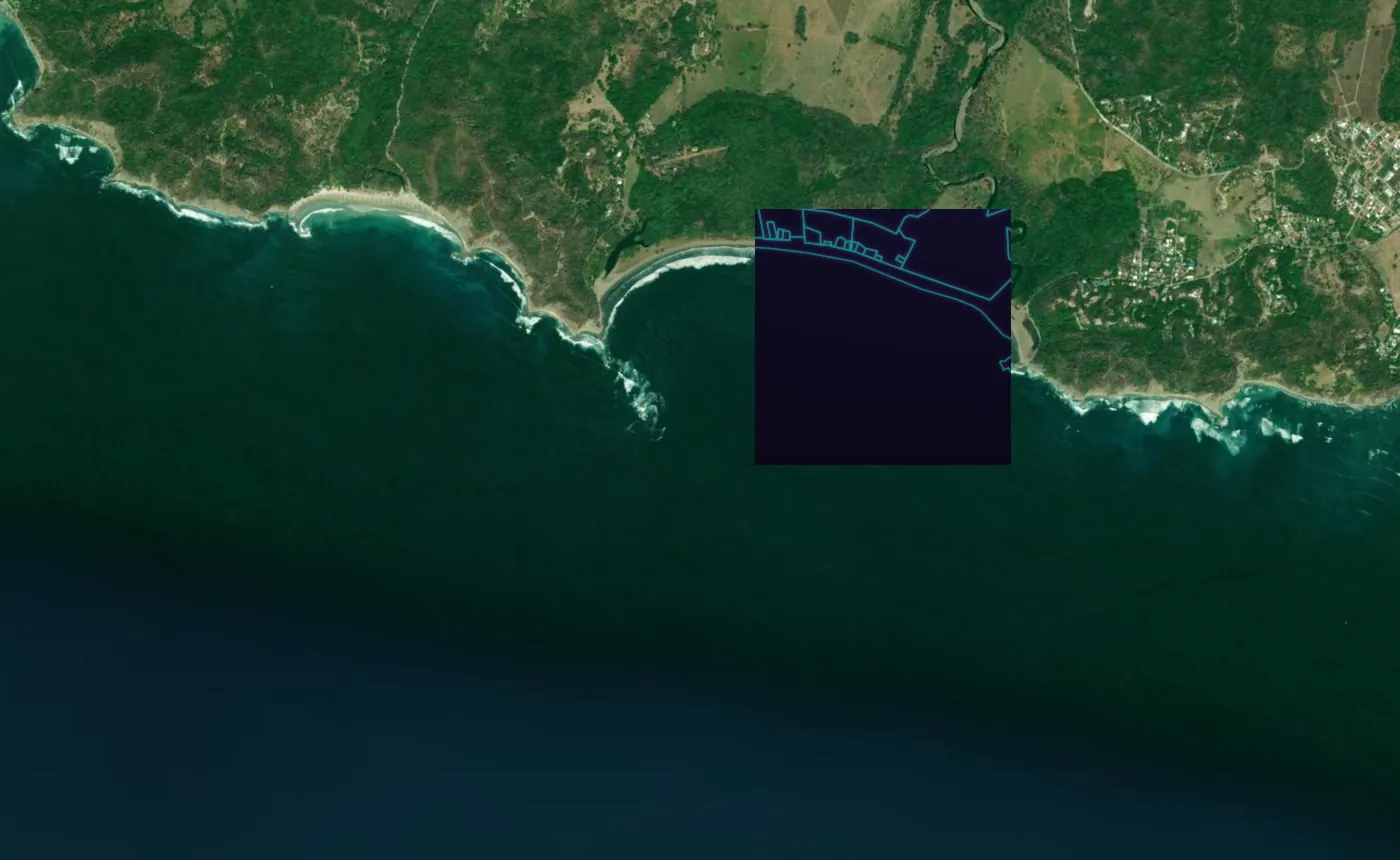 Satellite view of Playa Carrillo with the official cadastre lines
