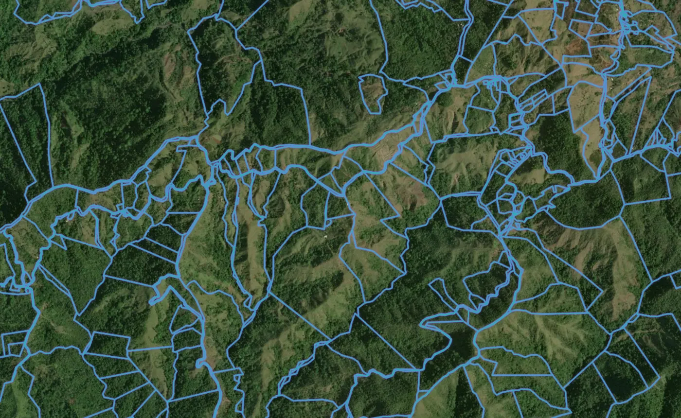 Satellite view of Puriscal with the official cadastre lines