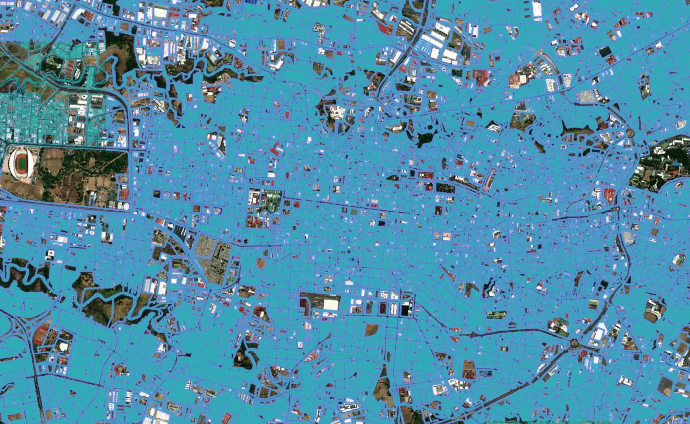 Satellite view of San José with the official cadastre lines