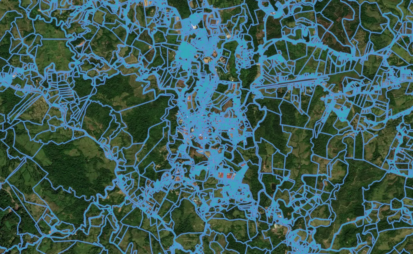 Satellite view of San Vito with the official cadastre lines