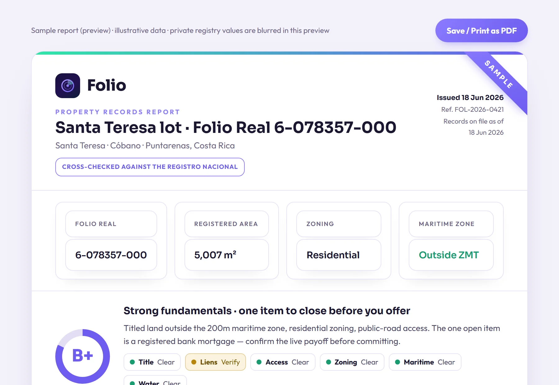 Sample Folio verified property report
