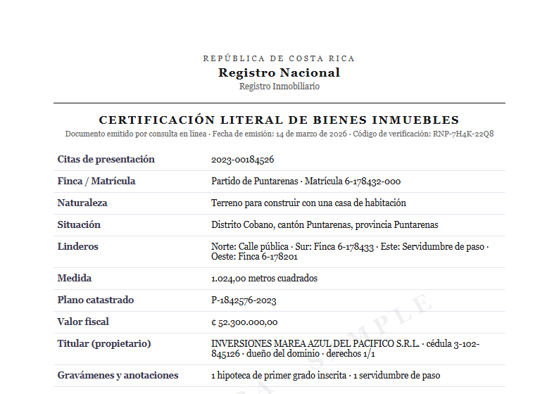 Sample Property title certification document