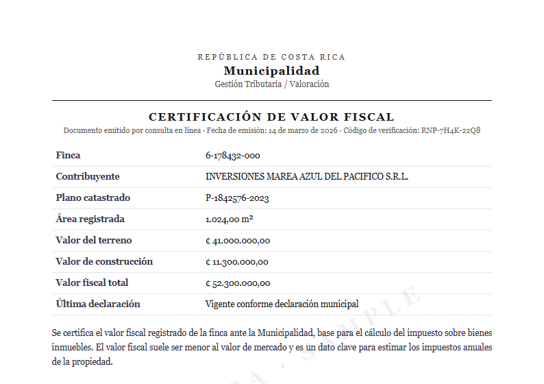 Sample Fiscal value certificate document