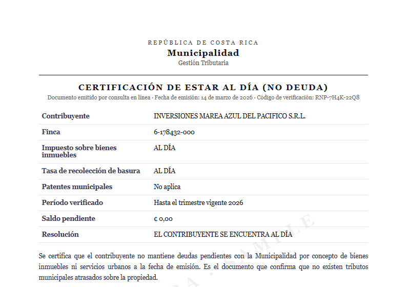 Sample Municipal tax clearance document