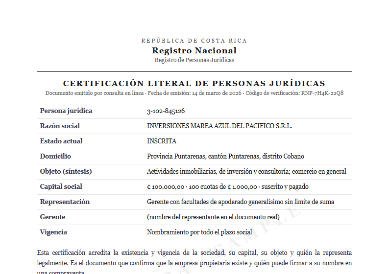 Sample Corporate standing certificate document