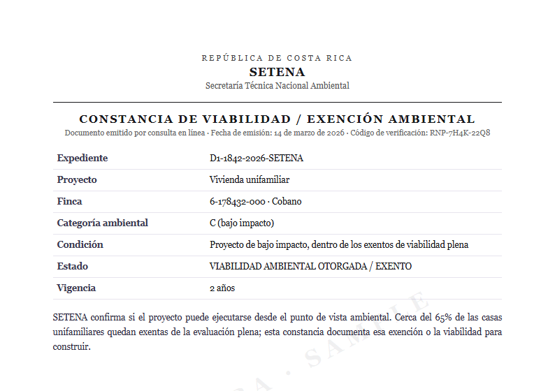 Sample SETENA environmental viability status document