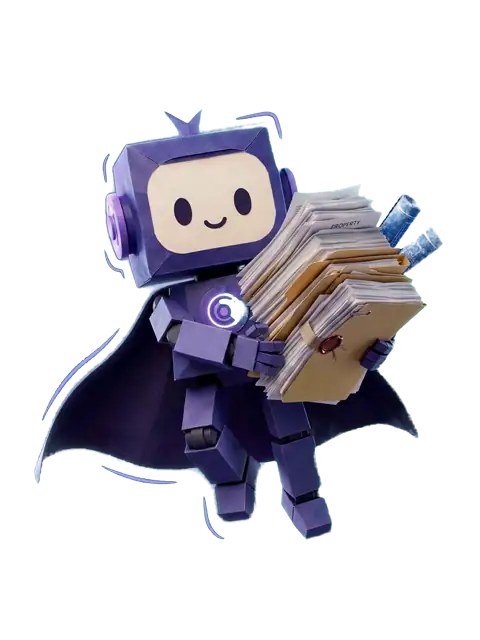 Folio mascot flying with property documents
