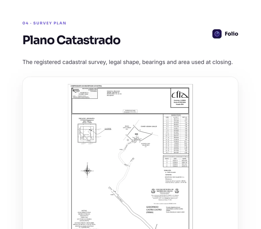Sección Plano catastrado del informe de muestra de Folio, plano catastrado